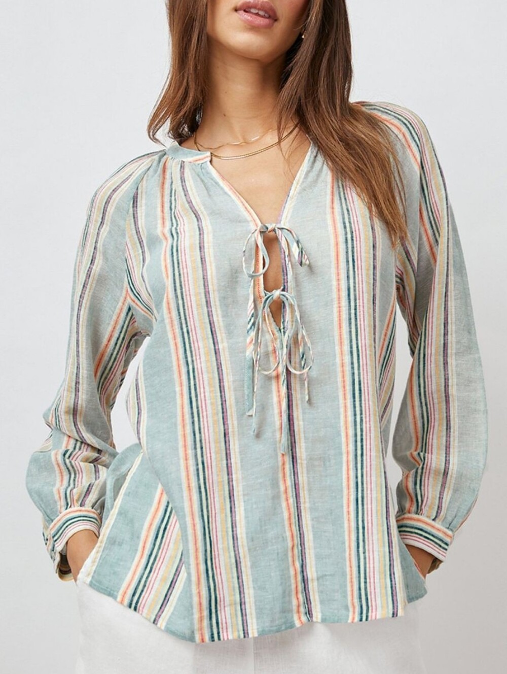 Rails Brielle Striped linen Peasant lace up Blouse in Multicolor